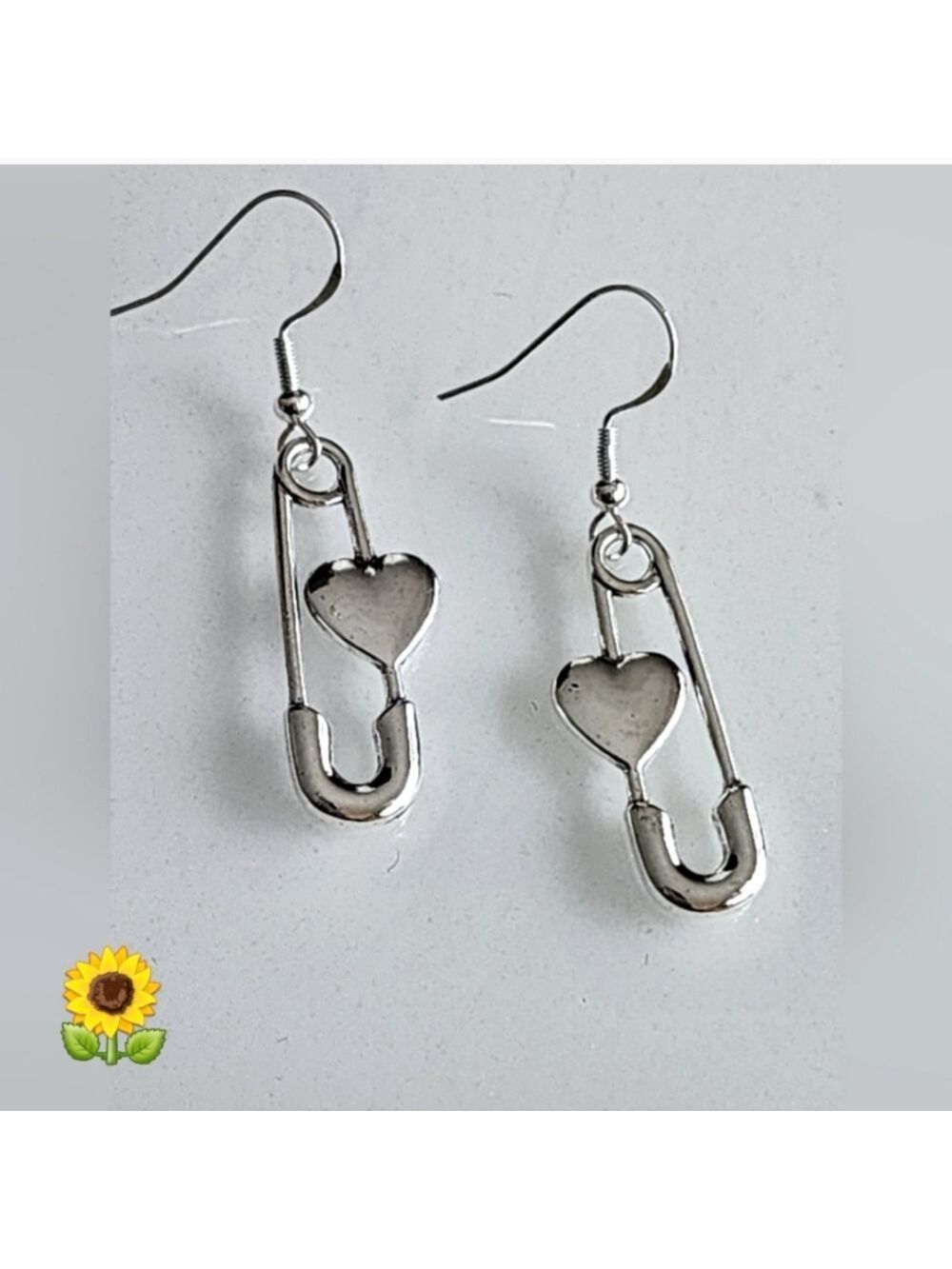SILVER Heart safety pin earrings 925S Post High Quality Tibeten Charm ER